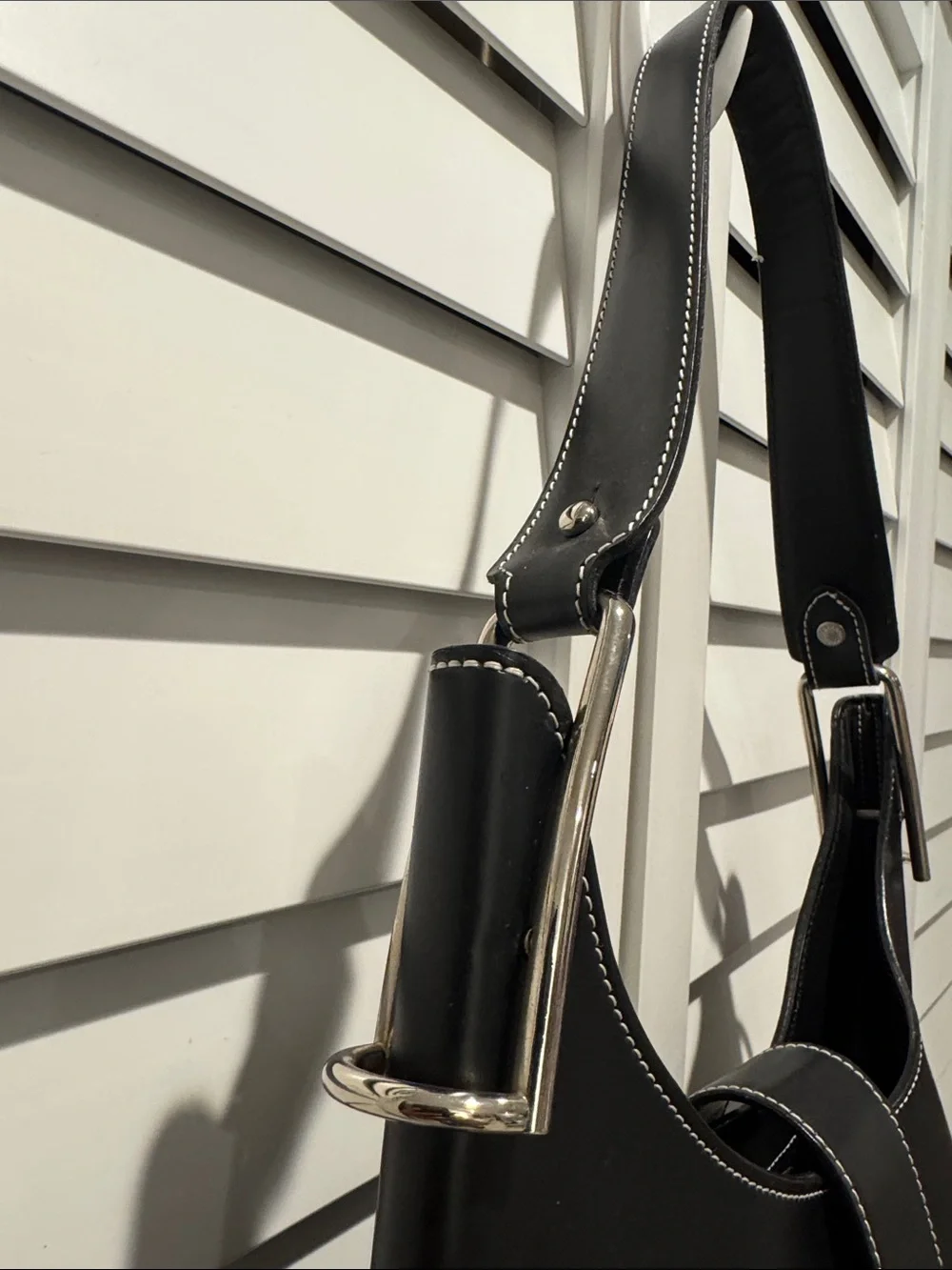 Dooney & Bourke Black Leather Shoulder Bag with Silver Hardware